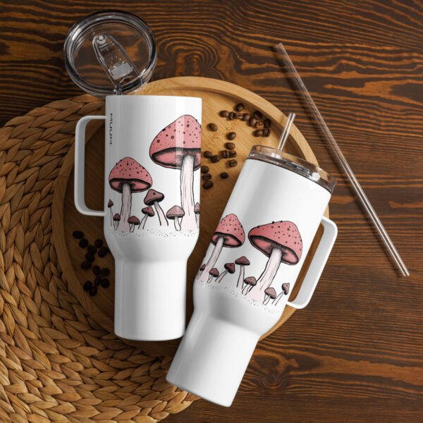 Beautiful Travel Tumbler – Dreamy Mushrooms (Red) - Image 4