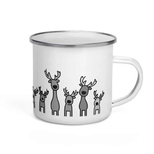Cute and quikry Christmas Presents - playful reindeer christmas enamel mug